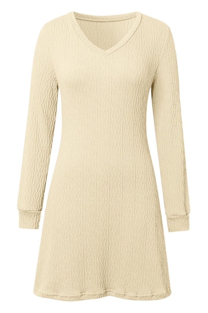 Texture V-Neck Long Sleeve Dress | Trendsi