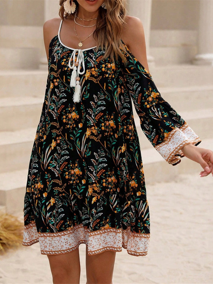 Tassel Printed Long Sleeve Mini Cami Dress | Trendsi