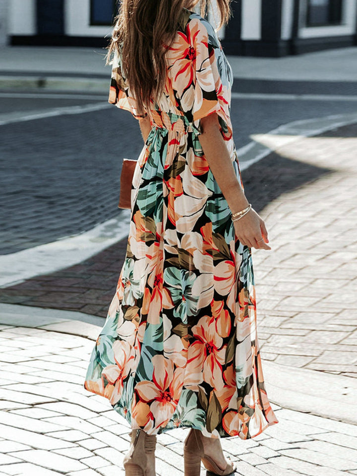 Floral Plunge Half Sleeve Dress | Trendsi