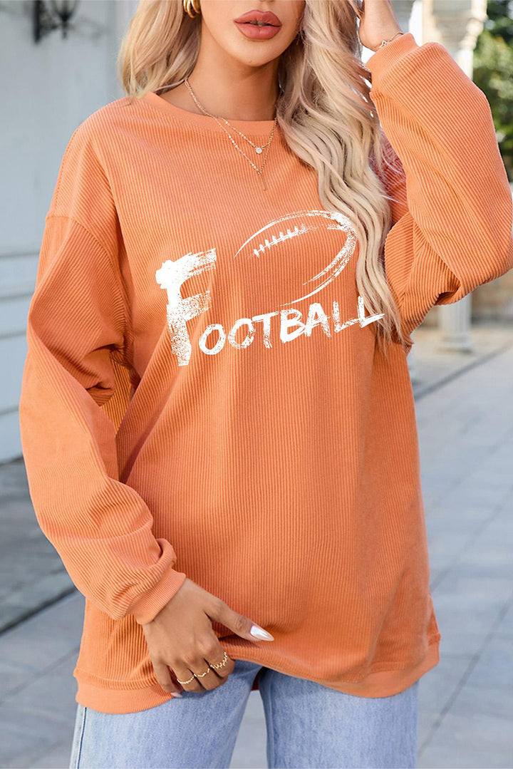 FOOTBALL Round Neck Long Sleeve Sweatshirt | Trendsi