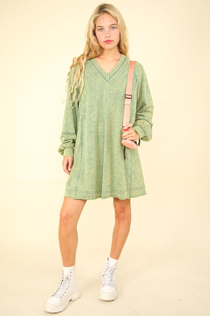 VERY J Mineral Washed Oversized A-Line Mini Dress | Trendsi