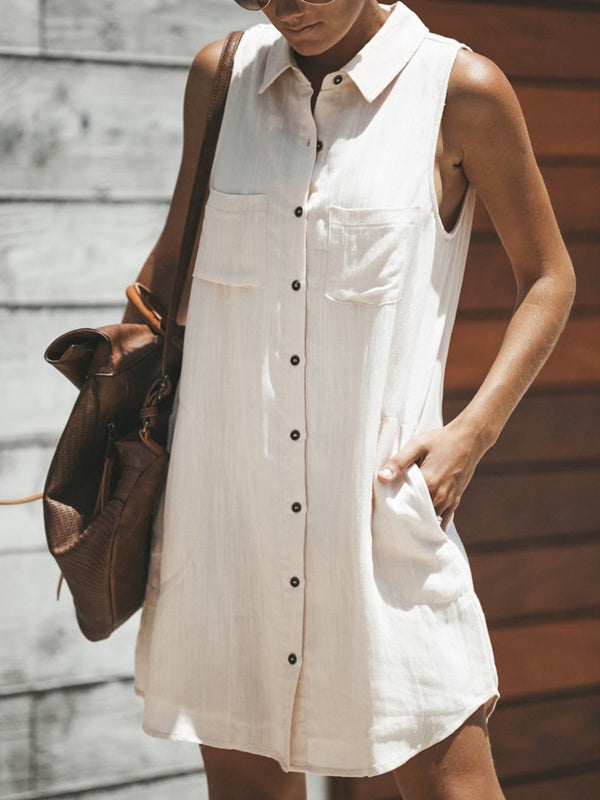 Snap Down Sleeveless Mini Dress | Trendsi
