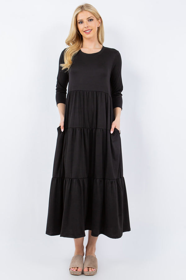 Celeste Full Size Tiered Midi Dress with Pockets | Trendsi