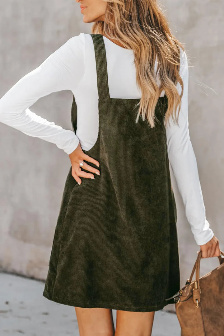 Pocketed Square Neck Wide Strap Overall Dress | Trendsi