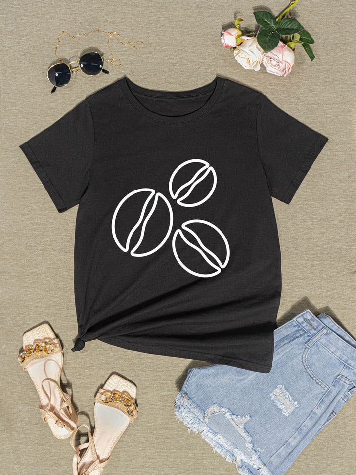 Coffee Bean Graphic Round Neck T-Shirt | Trendsi
