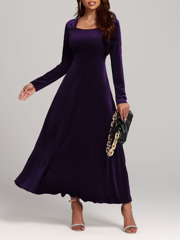 Square Neck Long Sleeve Velvet Dress | Trendsi