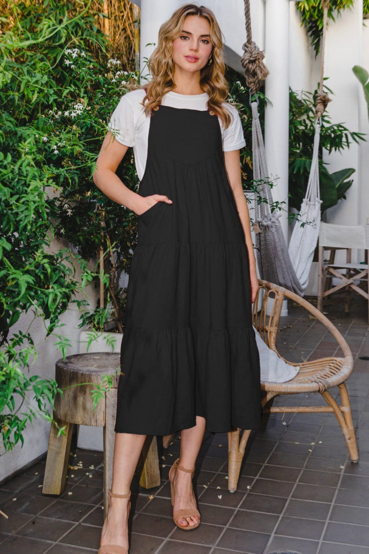 ODDI Full Size Sleeveless Tiered Midi Dress | Trendsi