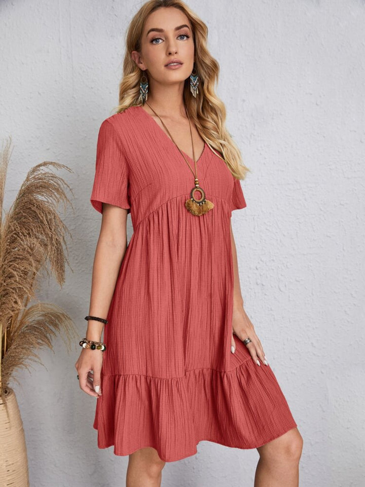 Full Size V-Neck Short Sleeve Dress | Trendsi