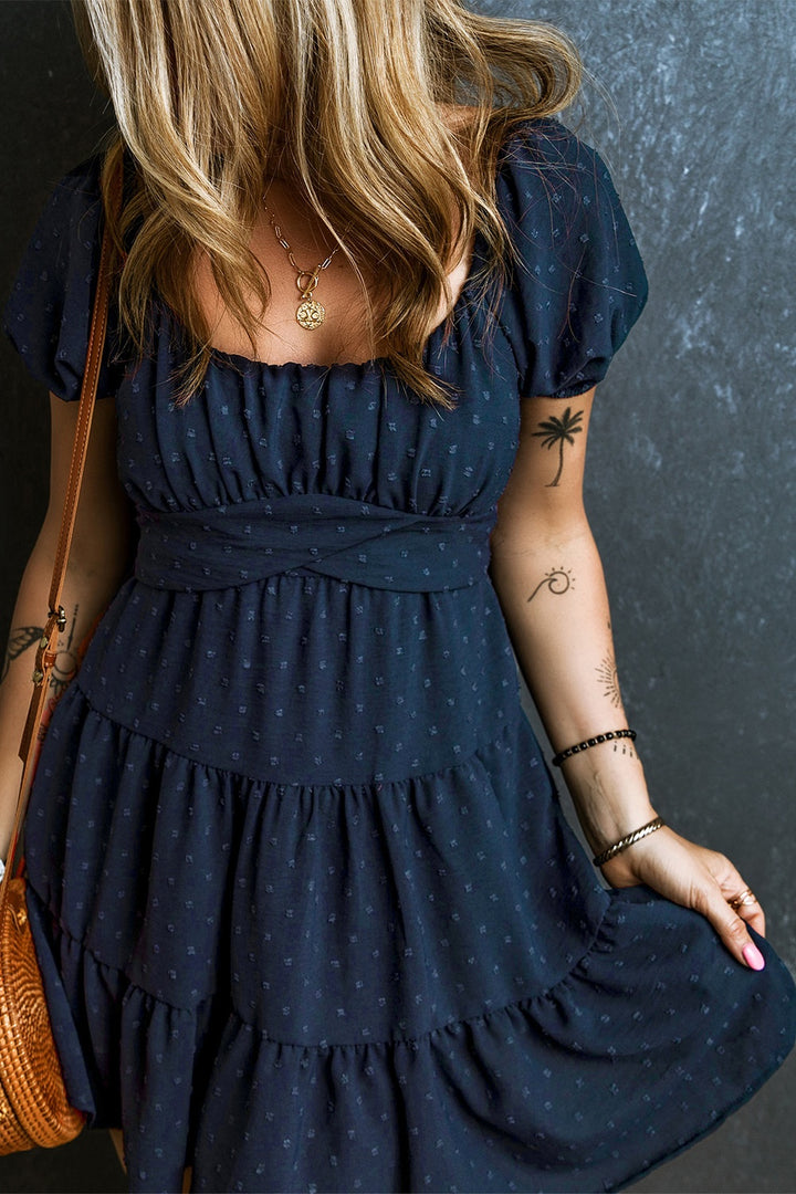 Swiss Dot Short Sleeve Mini Dress | Trendsi