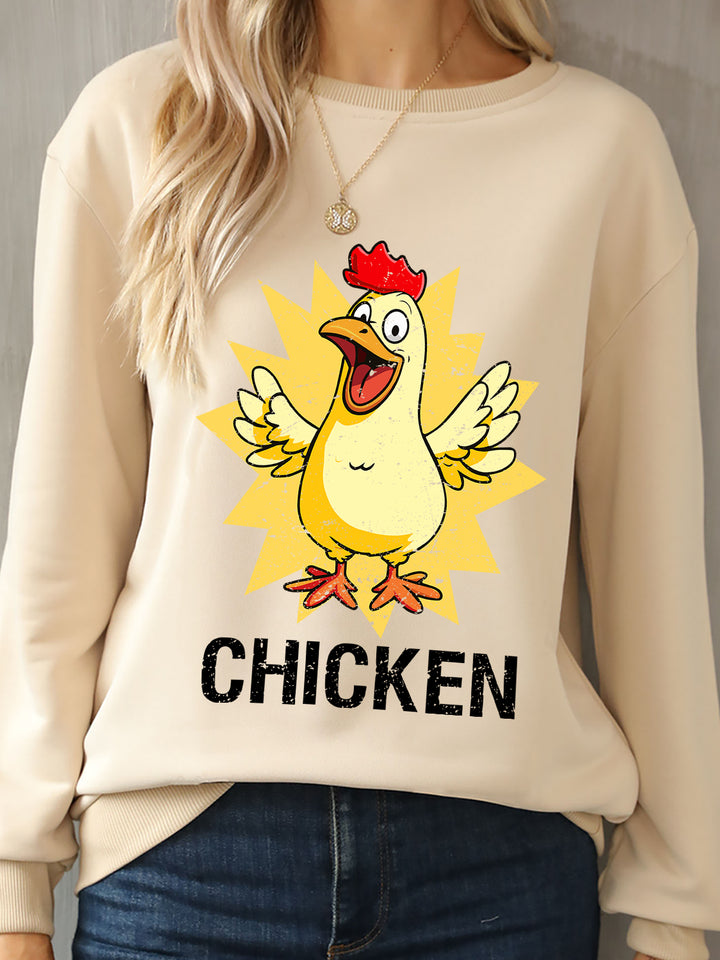 CHICKEN Round Neck Dropped Shoulder Sweatshirt | Trendsi