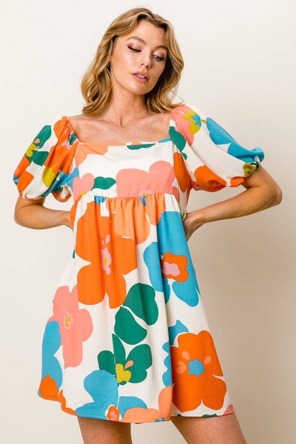 BiBi Floral Puff Sleeve Mini Dress | Trendsi