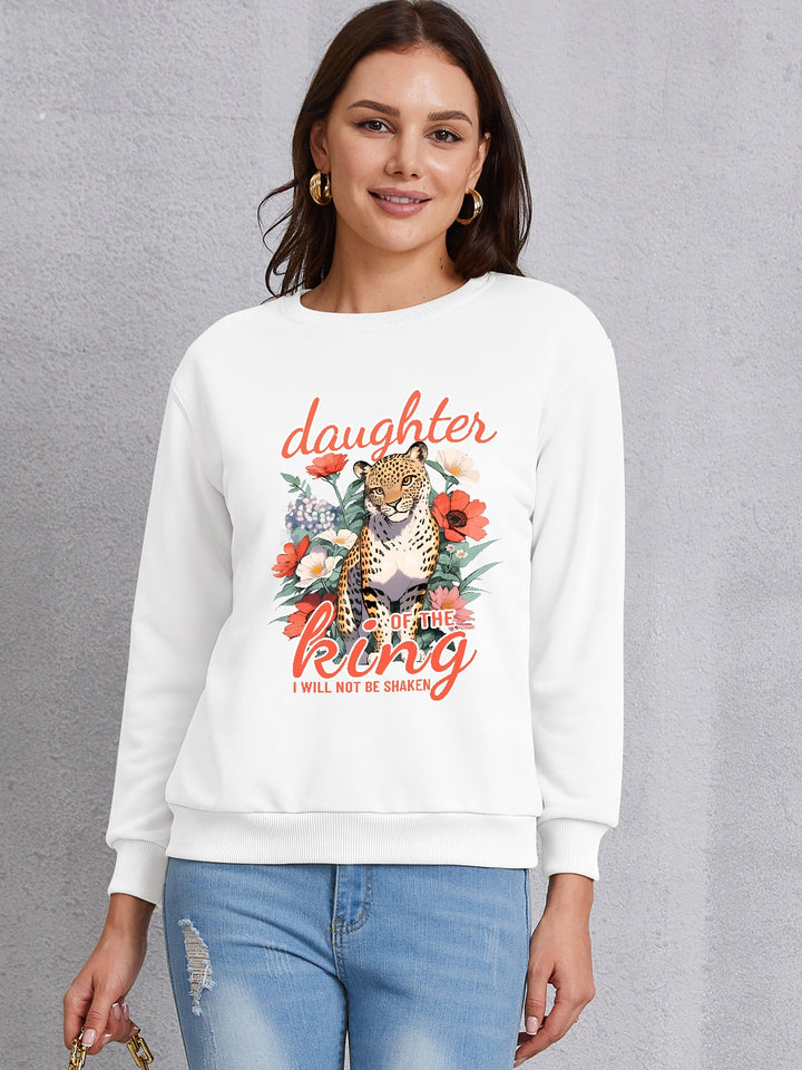 Leopard Graphic Round Neck Sweatshirt | Trendsi