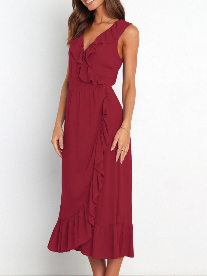 Ruffled Surplice Sleeveless Midi Dress | Trendsi