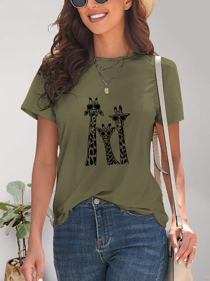 Giraffe Graphic Round Neck T-Shirt | Trendsi