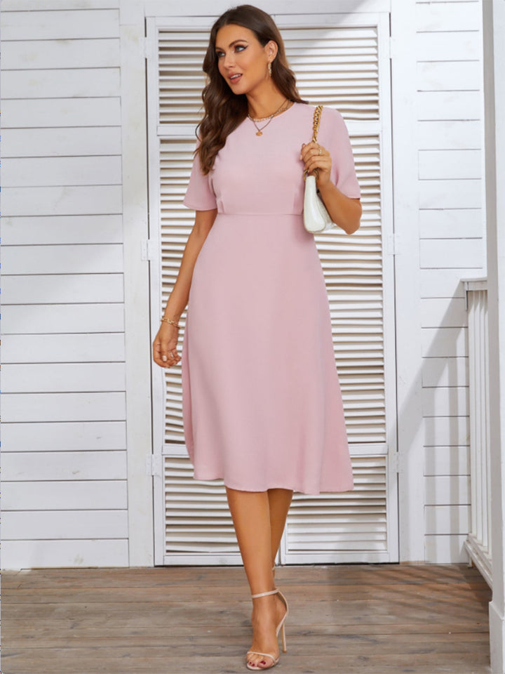 Round Neck Short Sleeve Midi Dress | Trendsi