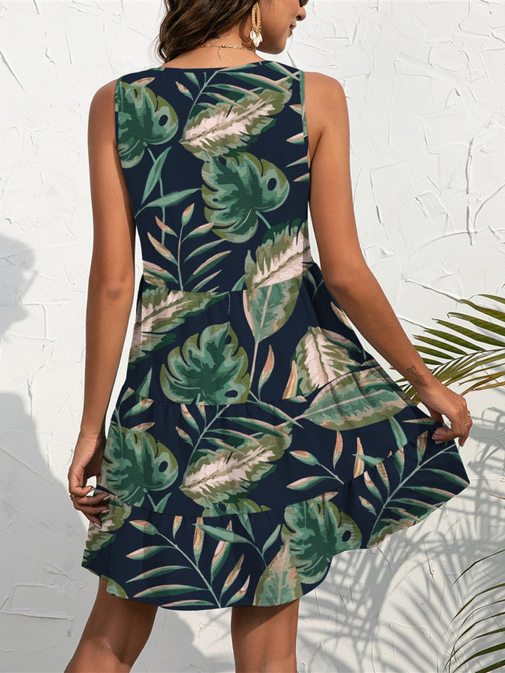 FAM-FAM Printed V-Neck Sleeveless Mini Dress | Trendsi