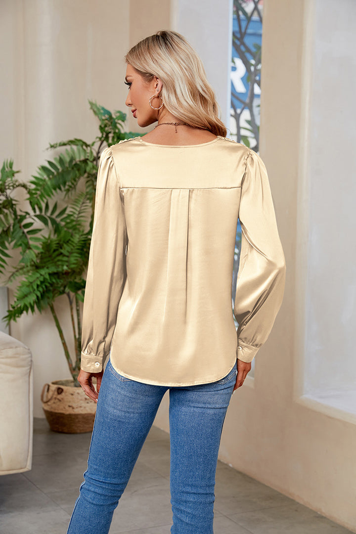 V-Neck Long Sleeve Top | Trendsi