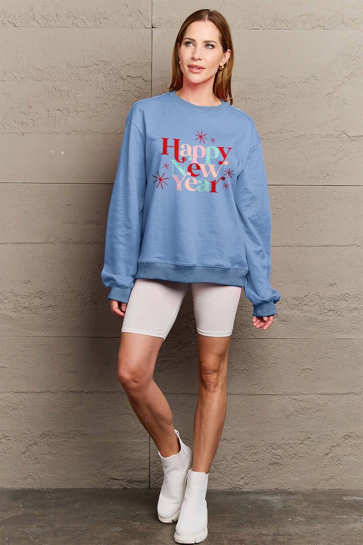 Simply Love Full Size HAPPY NEW YEAR Round Neck Sweatshirt | Trendsi