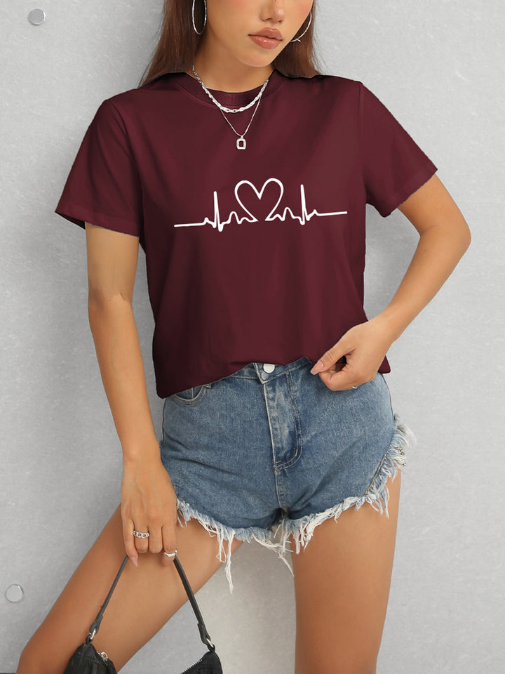 Heart Round Neck Short Sleeve T-Shirt | Trendsi