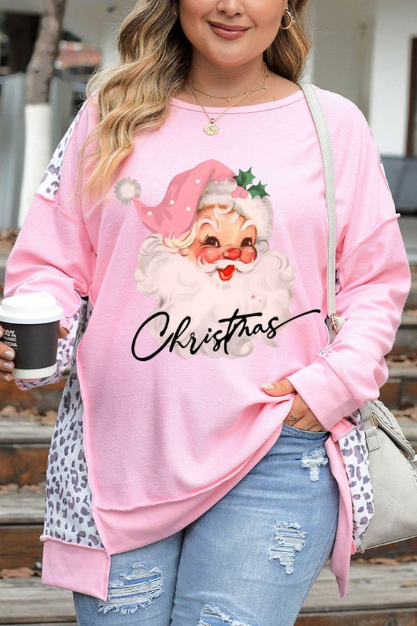 Plus Size Santa Leopard Dropped Shoulder Sweatshirt | Trendsi