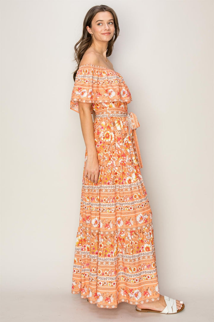 HYFVE Floral Off-Shoulder Tie Front Maxi Dress | Trendsi