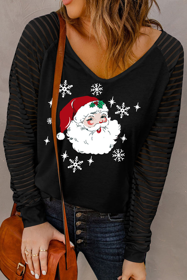 Santa Graphic Striped Long Sleeve T-Shirt | Trendsi