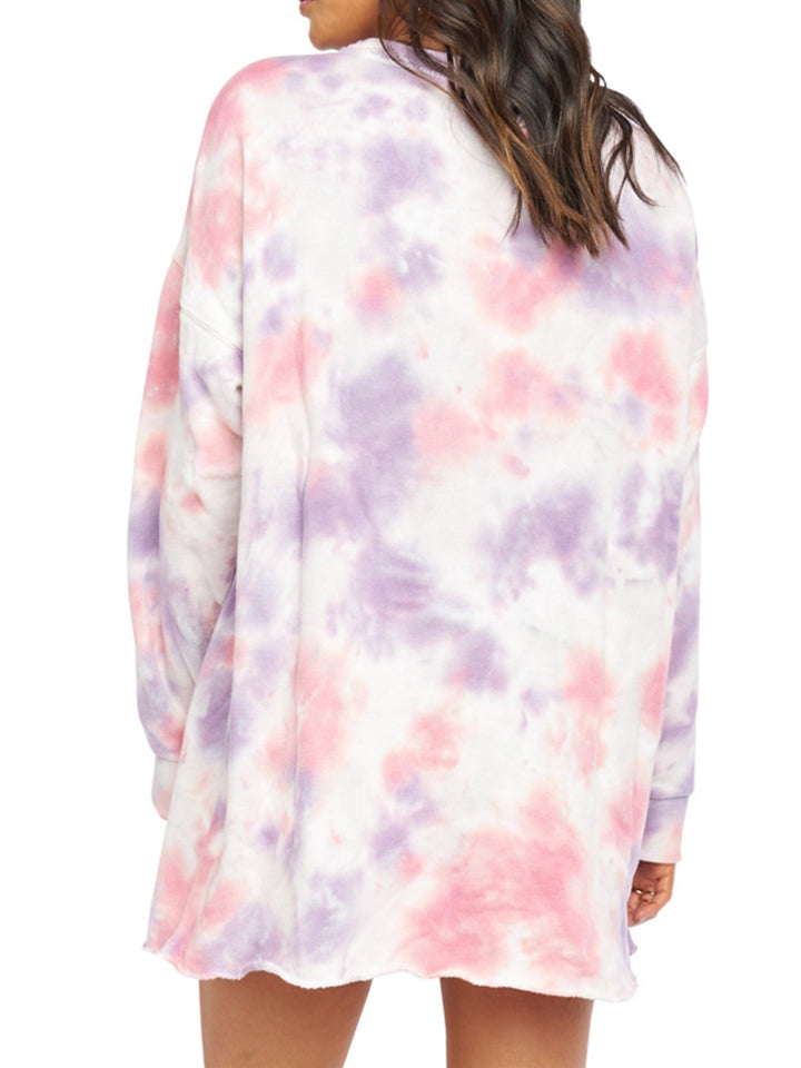 Pocketed Tie-Dye Round Neck Long Sleeve Dress | Trendsi