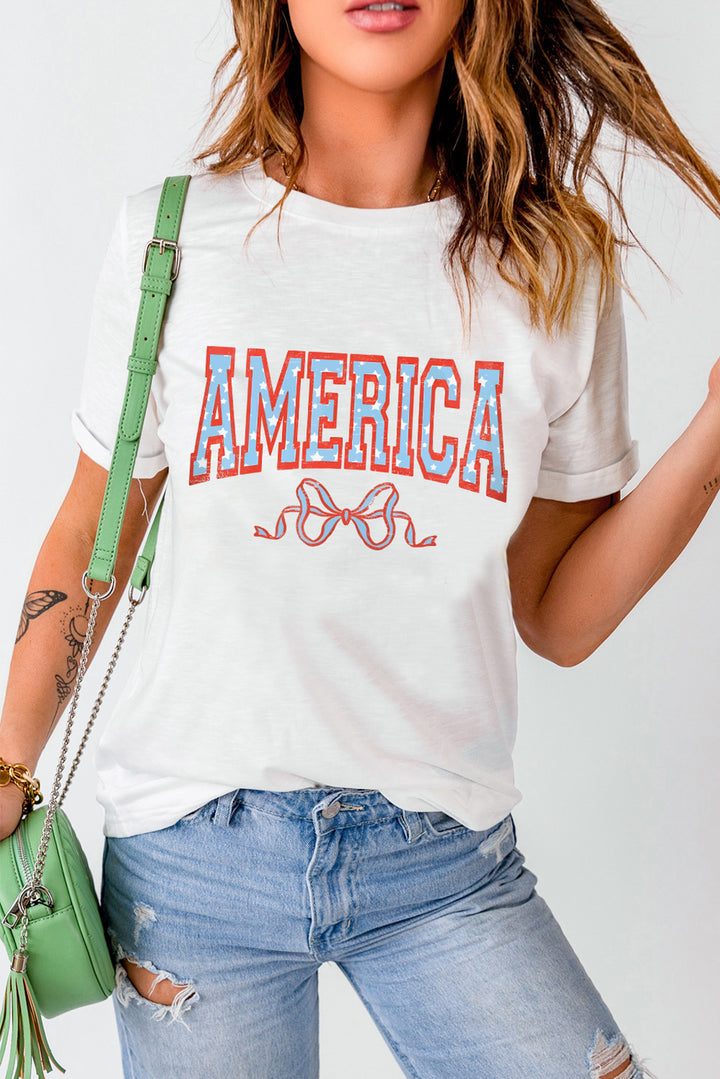 AMERICA Round Neck Short Sleeve T-Shirt | Trendsi