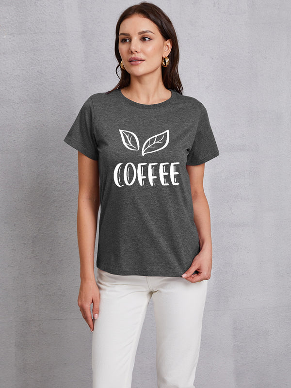 COFFEE Round Neck Short Sleeve T-Shirt | Trendsi