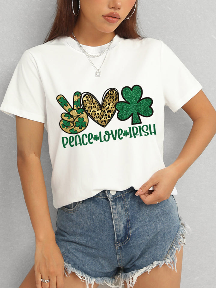 PEACE LOVE IRISH Round Neck Short Sleeve T-Shirt | Trendsi