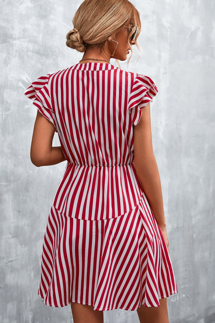 Ruffled Striped Cap Sleeve Mini Dress | Trendsi