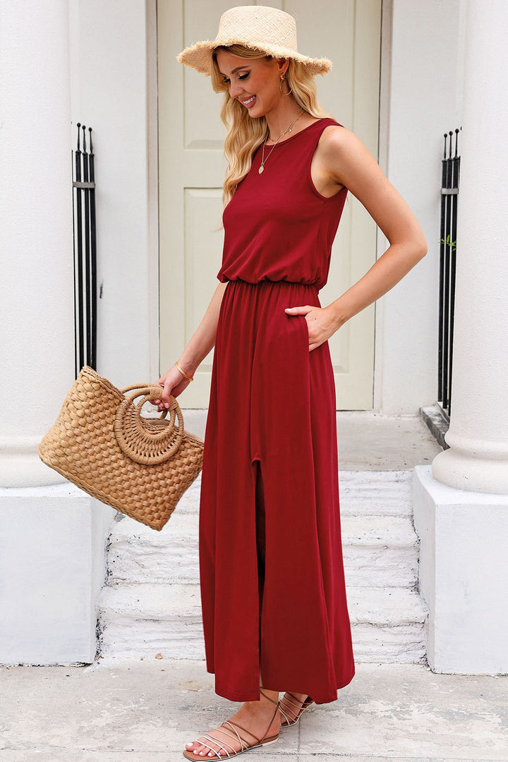 Slit Round Neck Sleeveless Dress | Trendsi