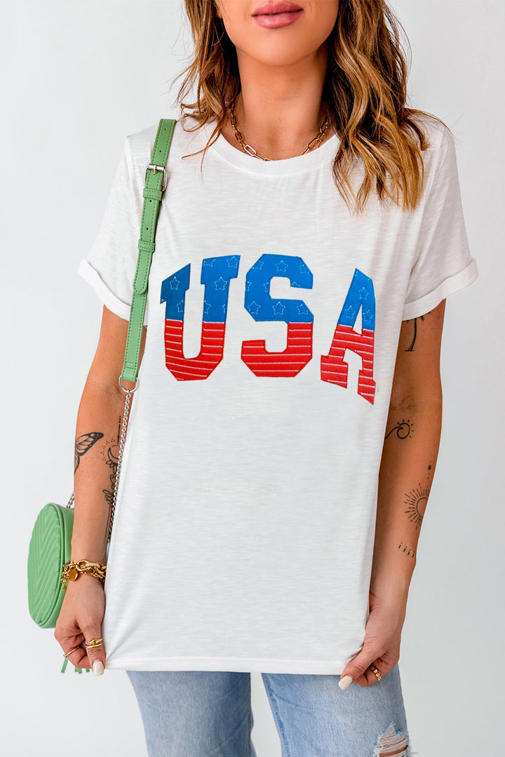 USA Round Neck Short Sleeve T-Shirt | Trendsi