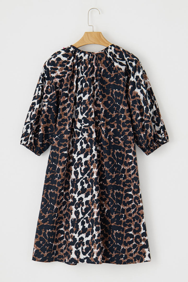 Leopard Button Up Half Sleeve Mini Dress | Trendsi