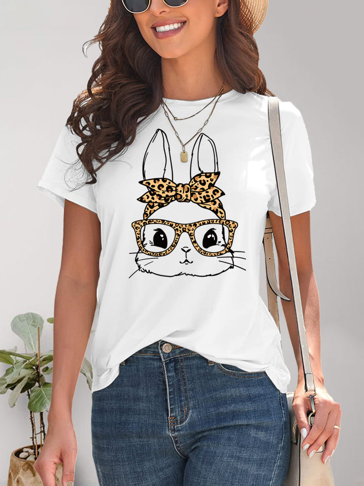 Rabbit Graphic Round Neck Short Sleeve T-Shirt | Trendsi