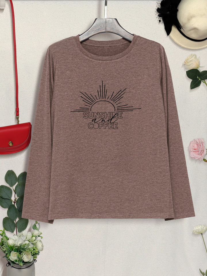 SUNSHINE COFFE Round Neck Long Sleeve T-Shirt | Trendsi