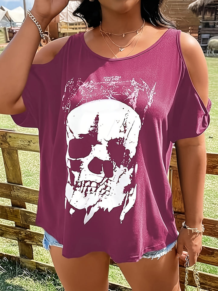 Plus Size Skeleton Graphic Round Neck Cold Shoulder T-Shirt | Trendsi