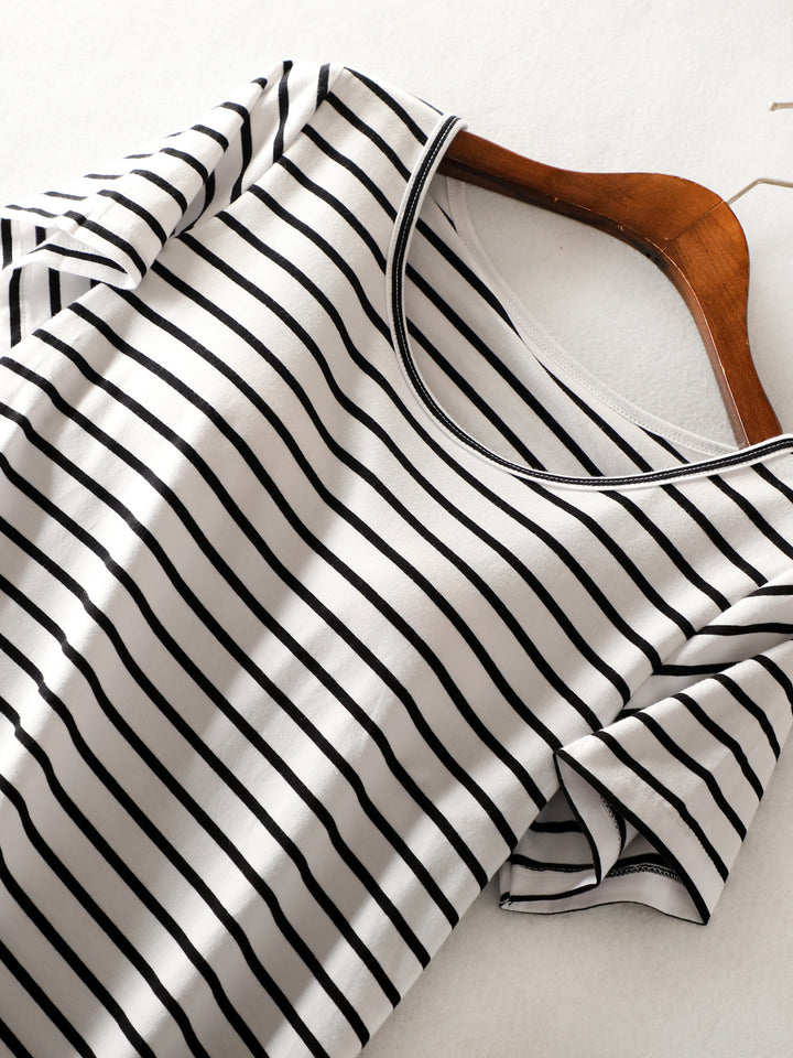 Striped Round Neck Short Sleeve Dress | Trendsi