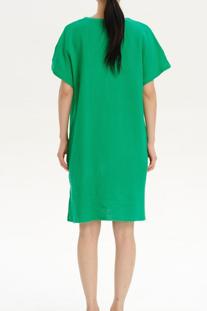 Slit Notched Short Sleeve Mini Dress | Trendsi