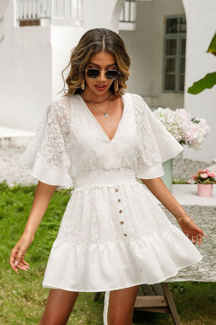 Lace Cutout Surplice Half Sleeve Dress | Trendsi