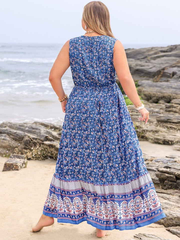 Plus Size Tied Printed Sleeveless Maxi Dress | Trendsi