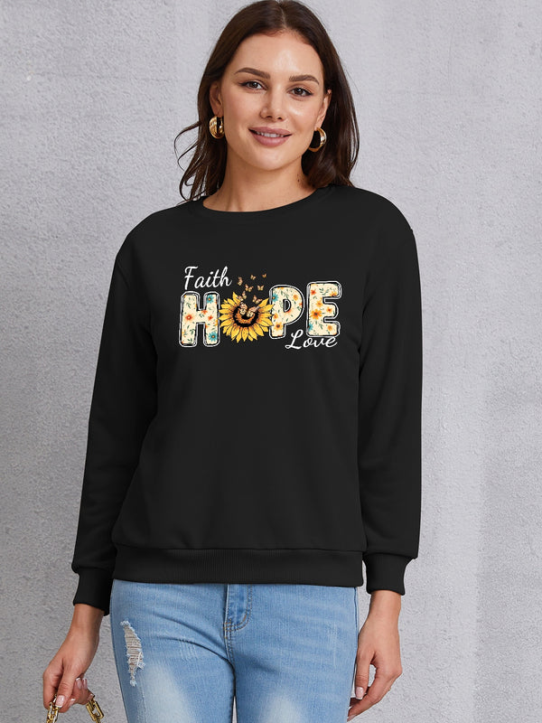 FAITH HOPE LOVE Round Neck Sweatshirt | Trendsi