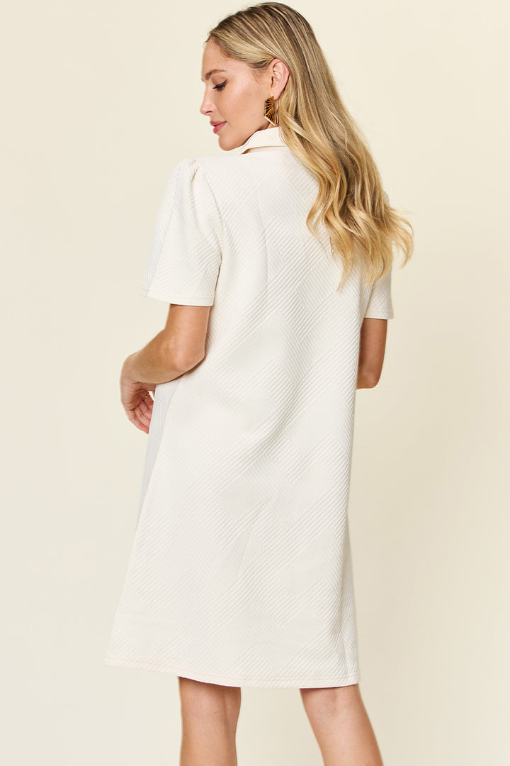 Double Take Full Size Texture Collared Neck Short Sleeve Dress | Trendsi