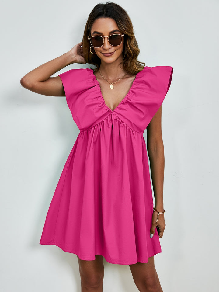 V-Neck Cap Sleeve Mini Dress | Trendsi