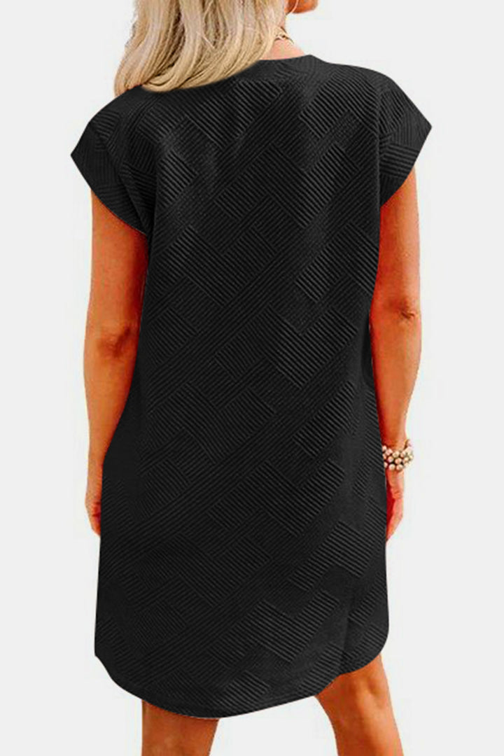 Textured Round Neck Cap Sleeve Dress | Trendsi