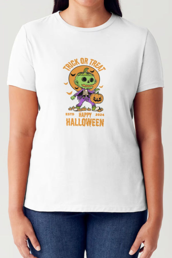 Simply Love Full Size TRICK OR TREAT Round Neck Short Sleeve Tubular T-Shirt | Trendsi