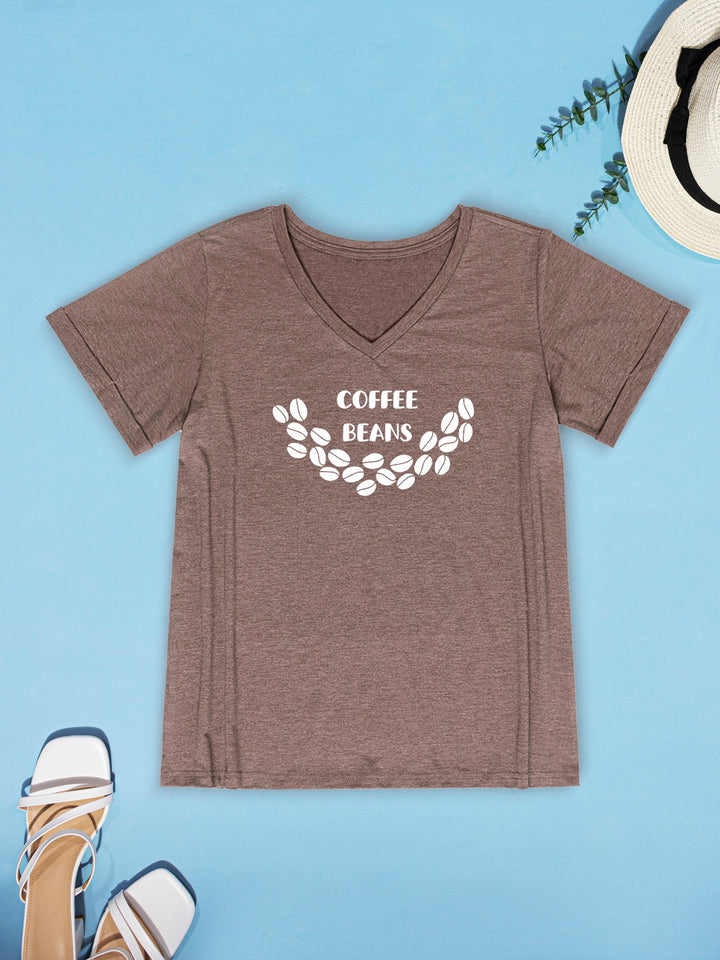 COFFEE BEANS V-Neck Short Sleeve T-Shirt | Trendsi