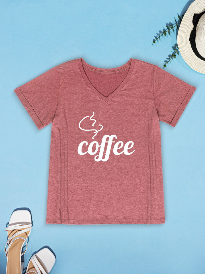 COFFEE V-Neck Short Sleeve T-Shirt | Trendsi