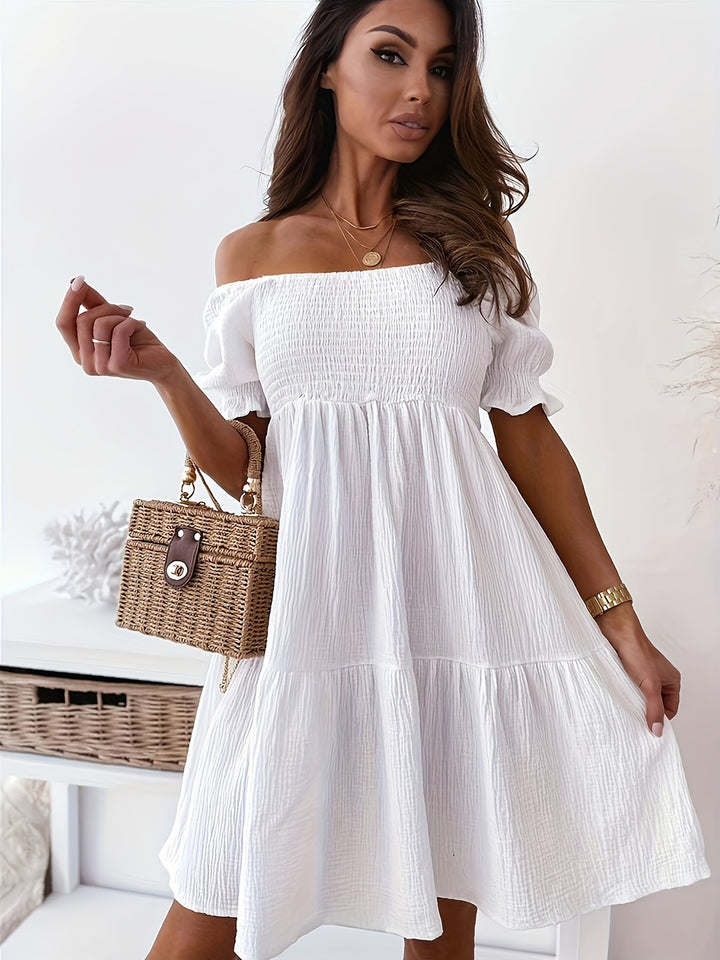 Full Size Ruffled Off-Shoulder Short Sleeve Dress | Trendsi