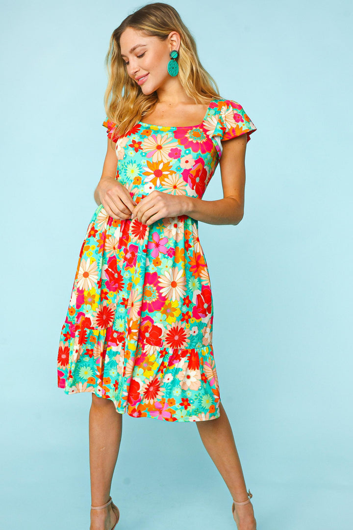 Haptics Floral Square Neck Short Sleeve Dress | Trendsi